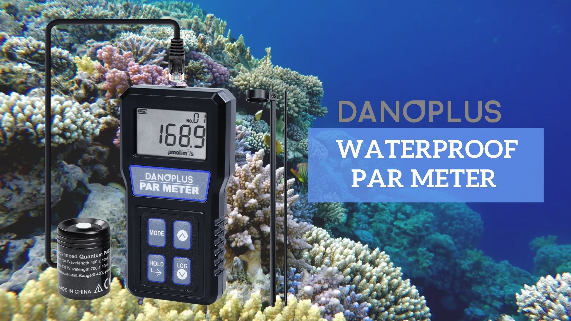 Image of PAR Meter, Par Meter for Reef Tank IP68 Waterproof Aquarium PAR Meter, 400-700nm Spectral Range PPFD Meter Data Logger, 37 inch Telescopic Pole, 79'' Sensor Cable Included