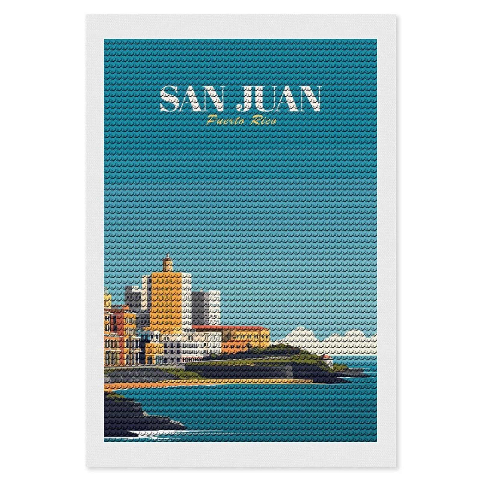 Junmoney San Juan, Puerto Rico Travel Diamond Painting Canvas Set 8"x12", for Adults, Bedroom Decor, Good for Quiet Evenings, Festive Craft Gift