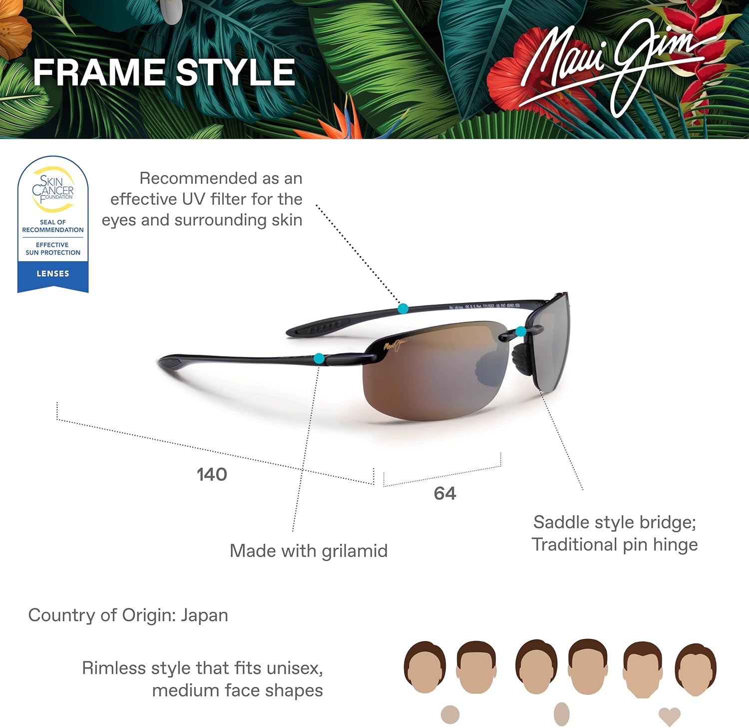 Maui Jim Polarized Men's and Women's Hookipa Rectangular Sunglasses - Image 6