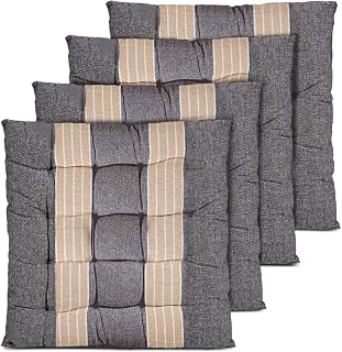 TIENDA EURASIA – Cojin Silla | Pack de 4 Unidades | Medidas 40 x 5.5 x 40 cm | Material Poliéster | Suave al Tacto | Cojines Decorativos | Cojines Sofa (Gris Oscuro Rayas)
