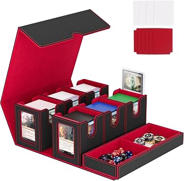 Gomyrod Card Deck Box for MTG with Commander Display, 7 In 1 Card Storage Box Fits 600+ Double-sleeved Cards, Removable MTG Deck Case Fit for TCG/Sports/Baseball Cards with Dice Tray