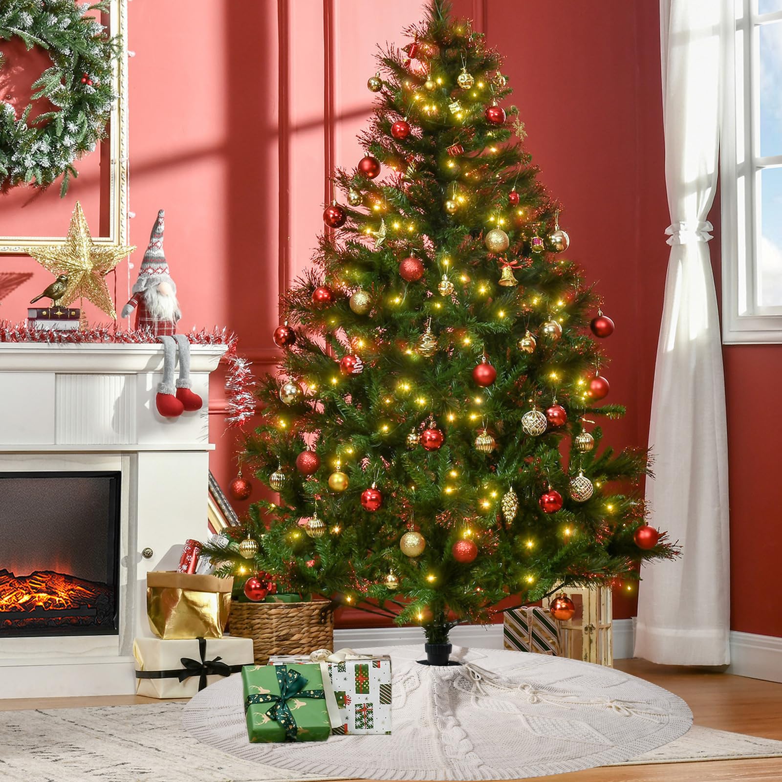 Jupe de sapin de Noël 91,4 cm 122 cm Tapis de sapin de Noël tricoté pour décorations de fête de vacances