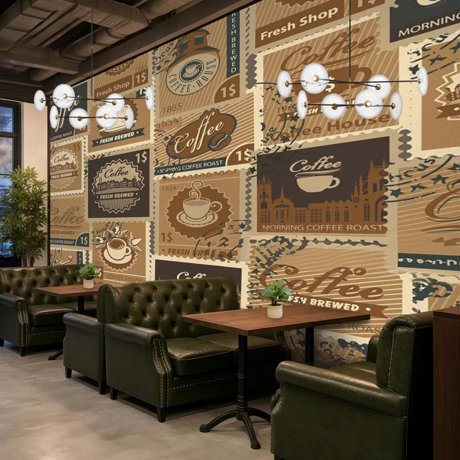 Hgjdjhnf 3D Mural Photo Mural - Wallpaper Vintage Coffee Postmark Brown Beige Café Retro Modern Living Room Bedroom Kitchen Wall Motif,200Cmx140cm Poster - Wall Sticker - Frameless Picture