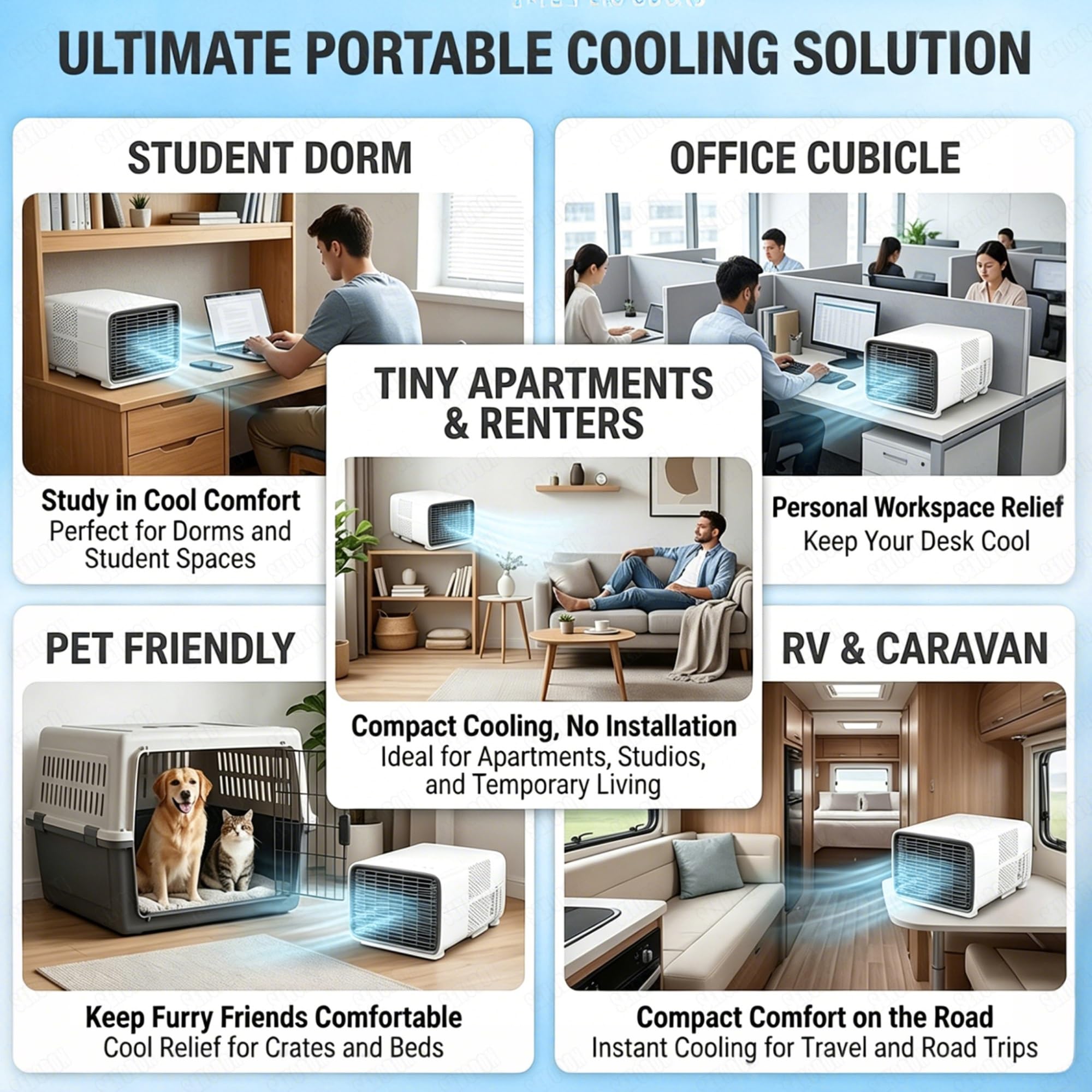 Mini Aire Acondicionado Portátil para Caravana, Autocaravana y Furgoneta, Enfriamiento Rápido 2700 BTU, Aire Acondicionado de Viaje Ligero y Listo para Usar, Ahorro de Energía 280W