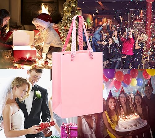 Miniatura 5 de UnicoPak 30 bolsas de regalo rosas de tamaño pequeño de 6 x 3.2 x 8 pulgadas, superficies de acabado brillante con asas, pequeñas bolsas de regalo,