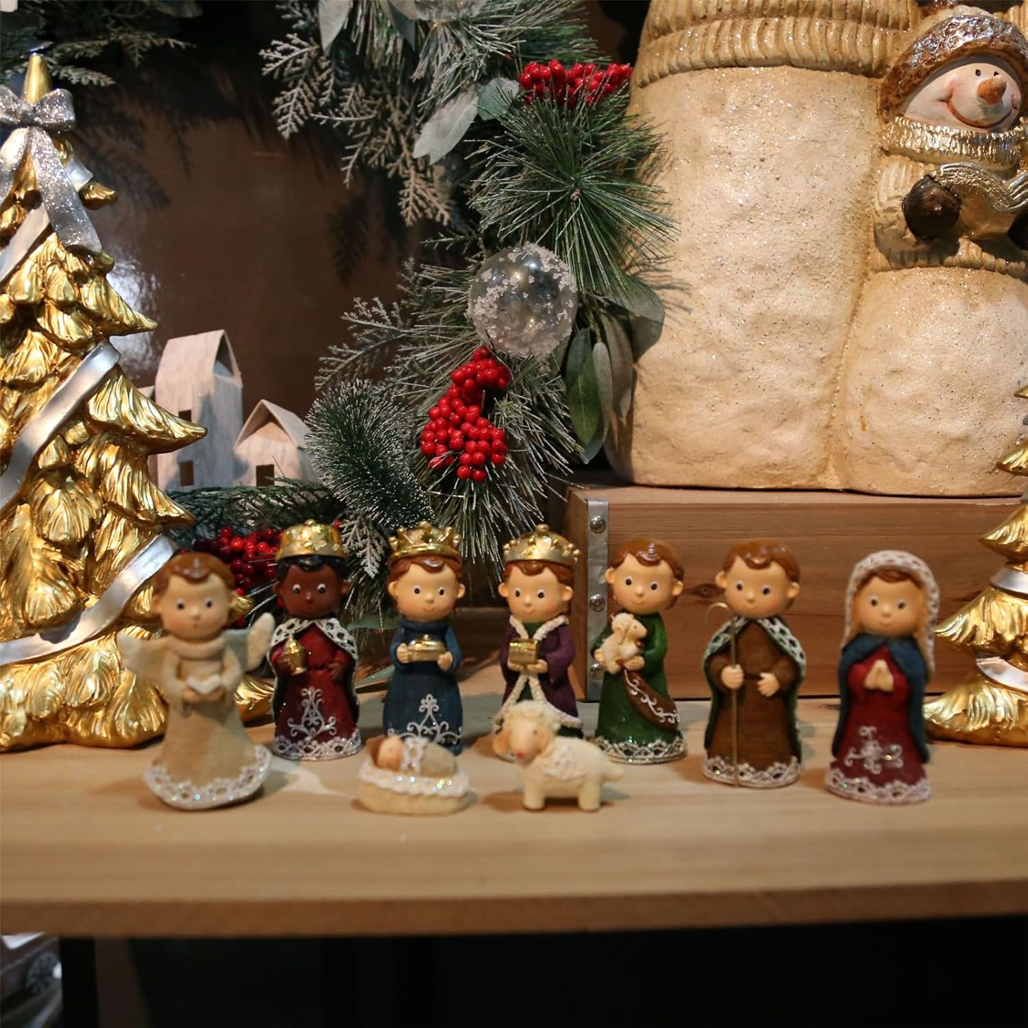 ordinarYone Christmas Nativity Figurines,Resin Stable Nativity Scene Holy Family Collectable Decors,Christmas Table Figure Ornament