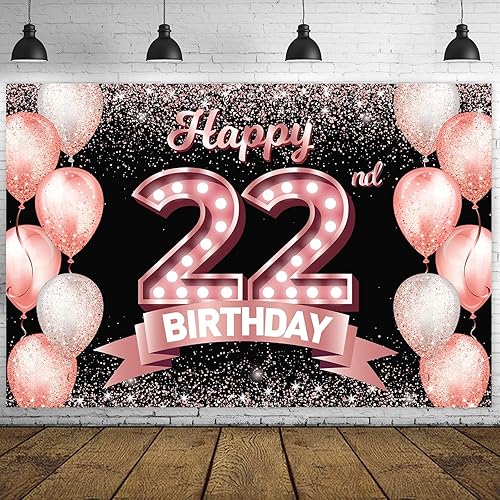 Vista 241 de Happy 21st Birthday Rose Gold Banner Backdrop Cheers to 21 Years Old Confetti Balloons Theme Decor Decorations for Women 21 Years Old Pink Birthday