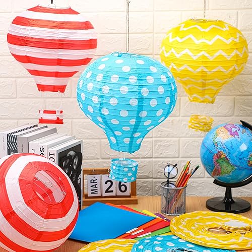 Miniatura 2 de Retisee 9 linternas de papel colgantes de globo aerostático de 12 pulgadas para decoración de globos de aire caliente reutilizables, faroles de