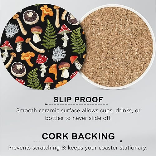 Miniatura 5 de Posavasos de hongos absorbentes con soporte, juego de 6 posavasos duraderos de hojas de primavera para protección de mesa auxiliar, gran regalo de