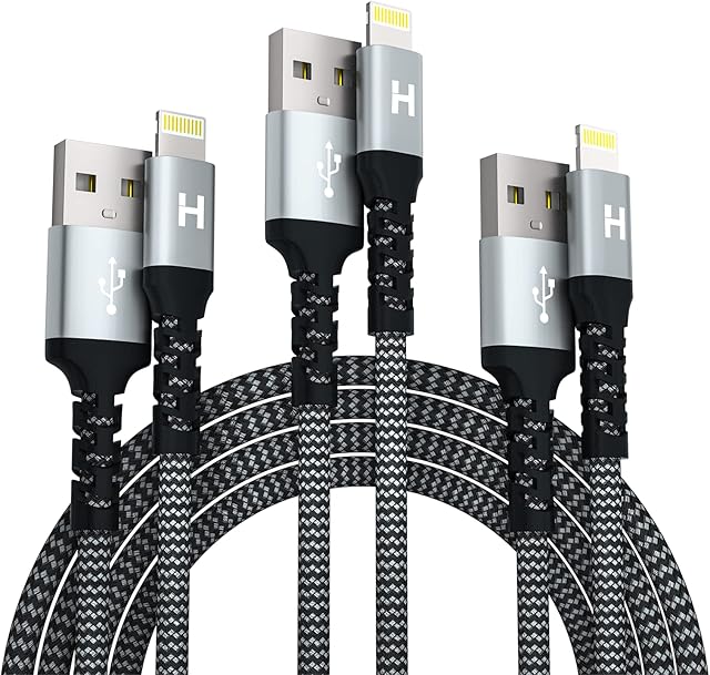 iPhone Charger [Apple MFi Certified] (3Pack 1.8m,1.8m,3m) Fast Charging Nylon Braided USB A to Lightning Cable Compatible with iPhone 14/13/12/11/Pro MAX/XR/X/Max/XS/8/7/6/6S/5/5S/SE/Plus/iPad
