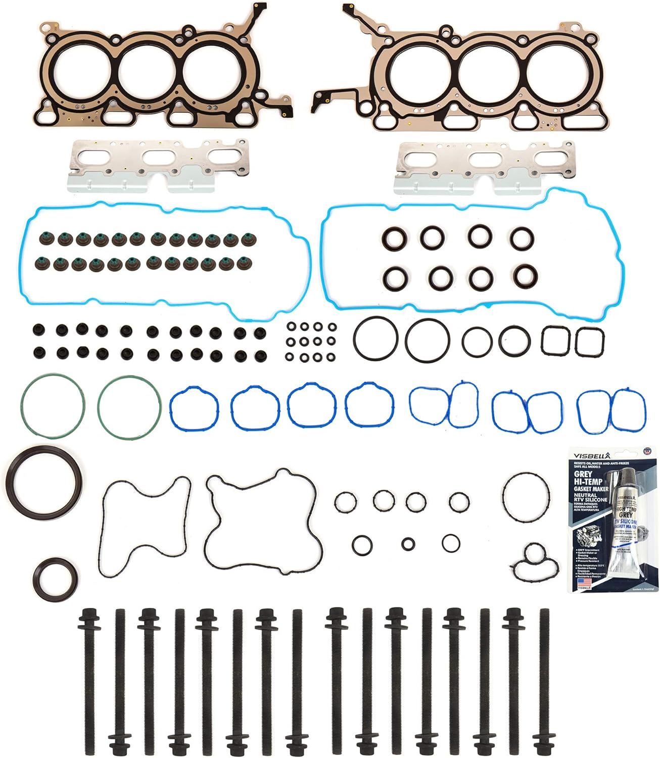 Evergreen FSHB8-20635-2 Full Gasket Set Head Bolts Fit 09-12 Ford Edge Flex Lincoln MKS MKZ 3.5L DOHC