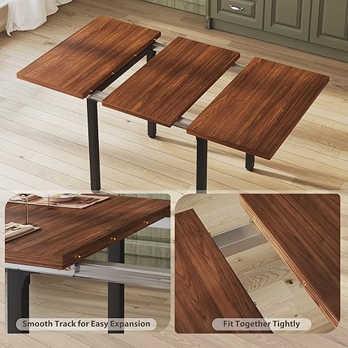 Miniatura 3 de Juego de mesa de comedor para 4, juego de mesa de cocina extensible y 4 sillas, respaldo curvo, mesa de comedor con tablero de MDF y marco de metal,