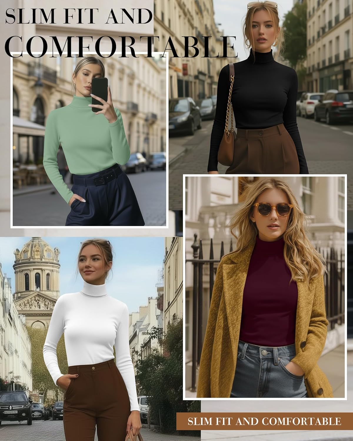 Huukeay 4 Packs Women's Turtleneck Tops Long Sleeve Shirts Mock Turtleneck Basic Tees Lightweight Slim Fit Casual Undershirt - Image 2