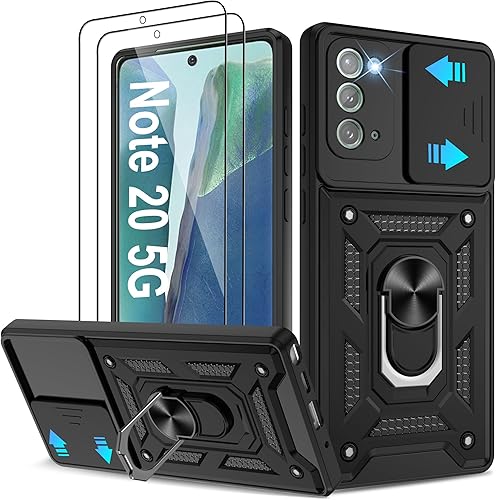 Funda para Samsung Galaxy Note 20 5G con (2 piezas) protector de pantalla HD, resistente a prueba de golpes con soporte de rotación de 360° [grado