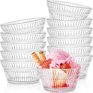 12 Pack Small Glass Bowls Set, 12 Oz Fluted Prep Dessert Bowls for Kitch...