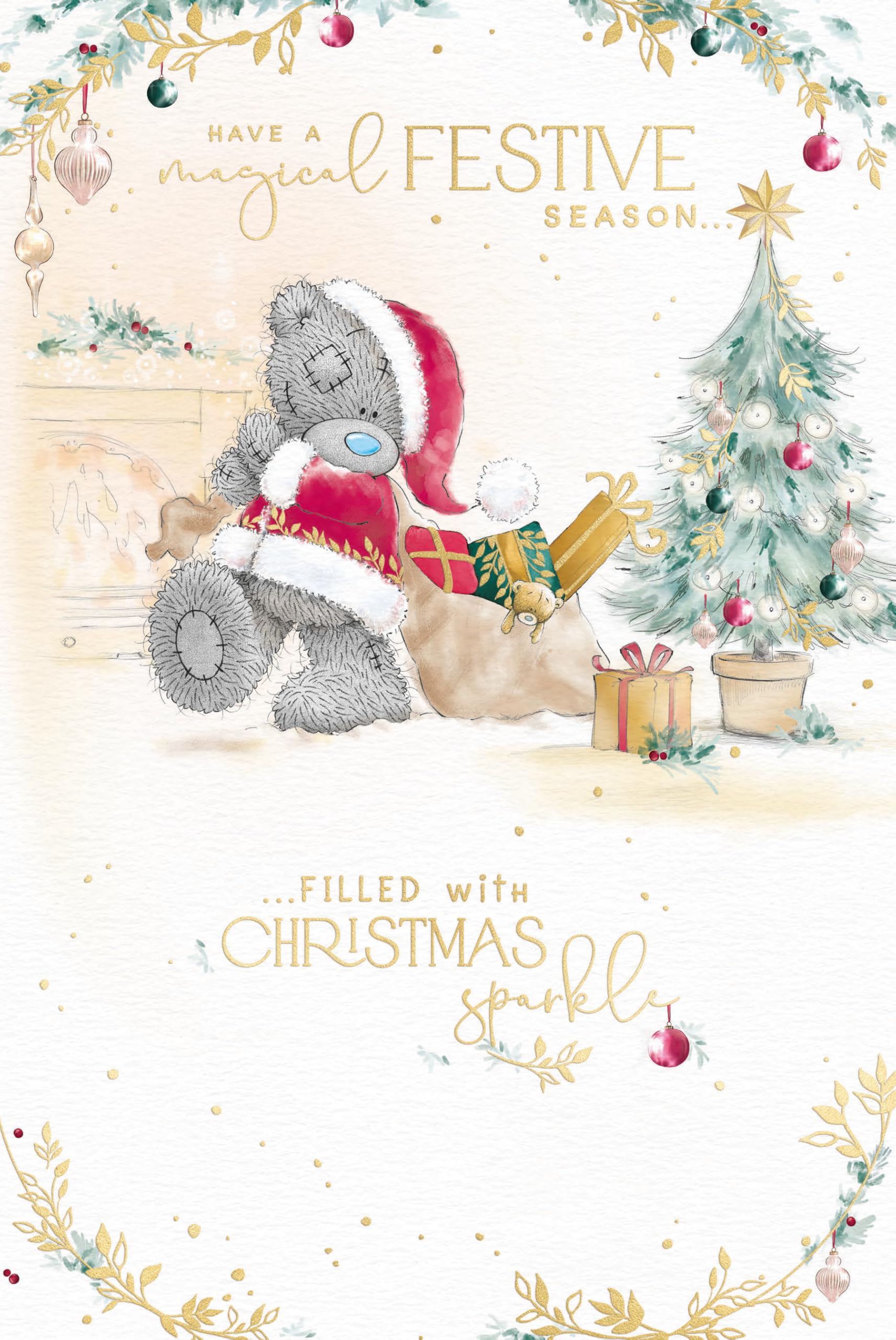 Me To You Tatty Teddy Christmas Card To The Best Mum And Dad, With Tatty Teddy Bear In Santa Outfit Carrying A Sack Of Gifts 15.2 x 22.8 cm - Official Collection