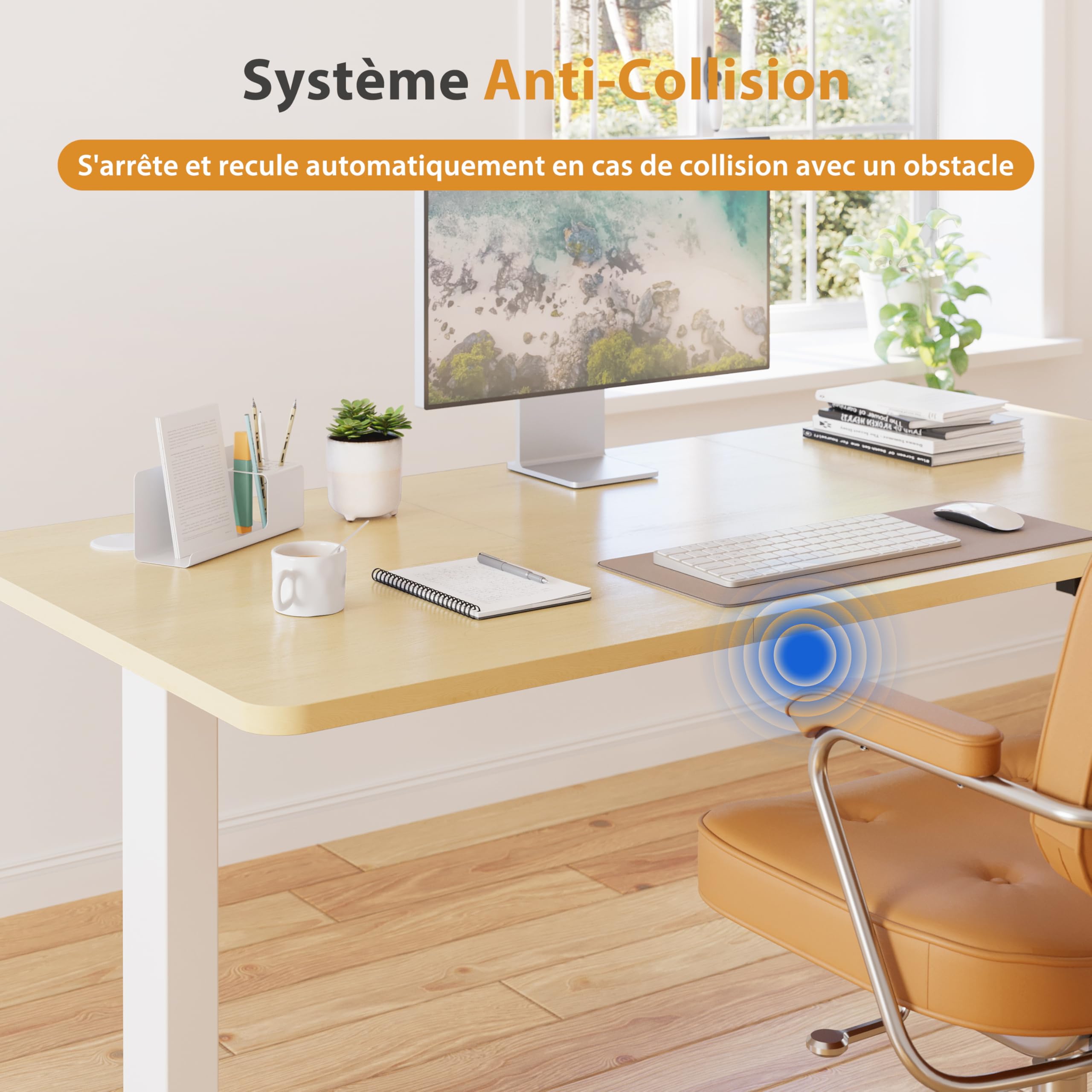 Bureau Assis Debout Électrique 140 x 60 cm, Bureau Électrique Réglable en Hauteur avec Fonction Mémoire et Système Anti-Collision, Table Assis-Debout, Beige