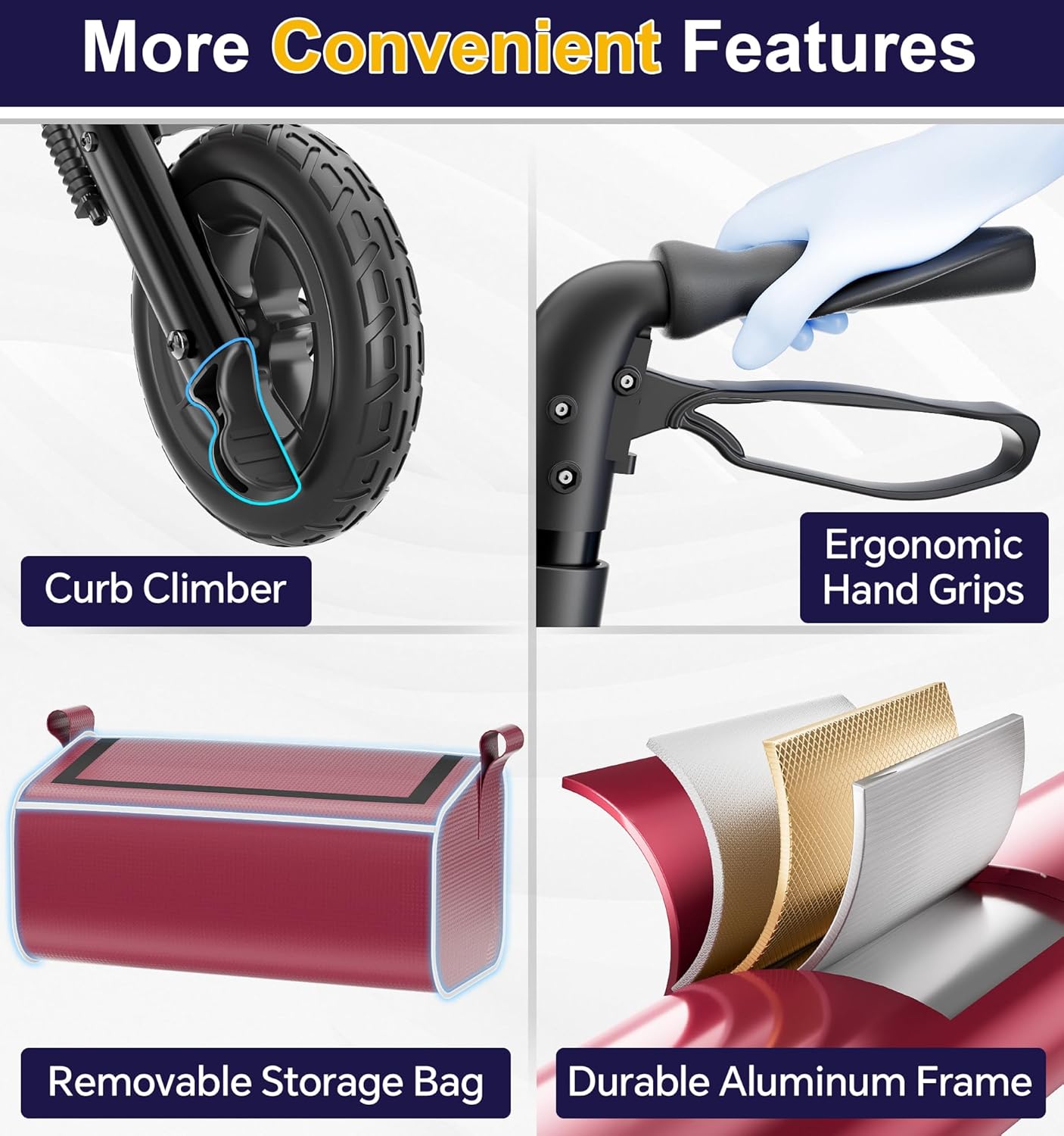 HOMLAND Foldable Rollator Walkers for Seniors with Seat, 10 All-Terrain Wheels & Curb Climber, 16.4 lb Lightweight Walker with Lockable Brakes, 300 lbs Capacity, Burgundy