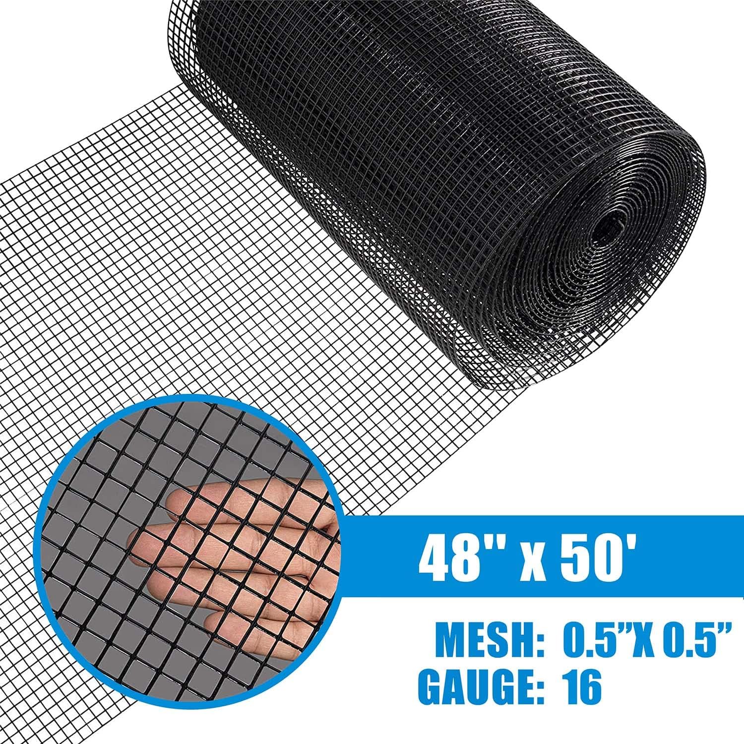 Fencer Wire Hardware Cloth, 1/2-Inch Mesh Size, 16 Gauge Galvanized Steel with Vinyl Coated Welded Wire Fence for Garden Fencing & Pet Enclosures (48 Inch x 50 ft.)