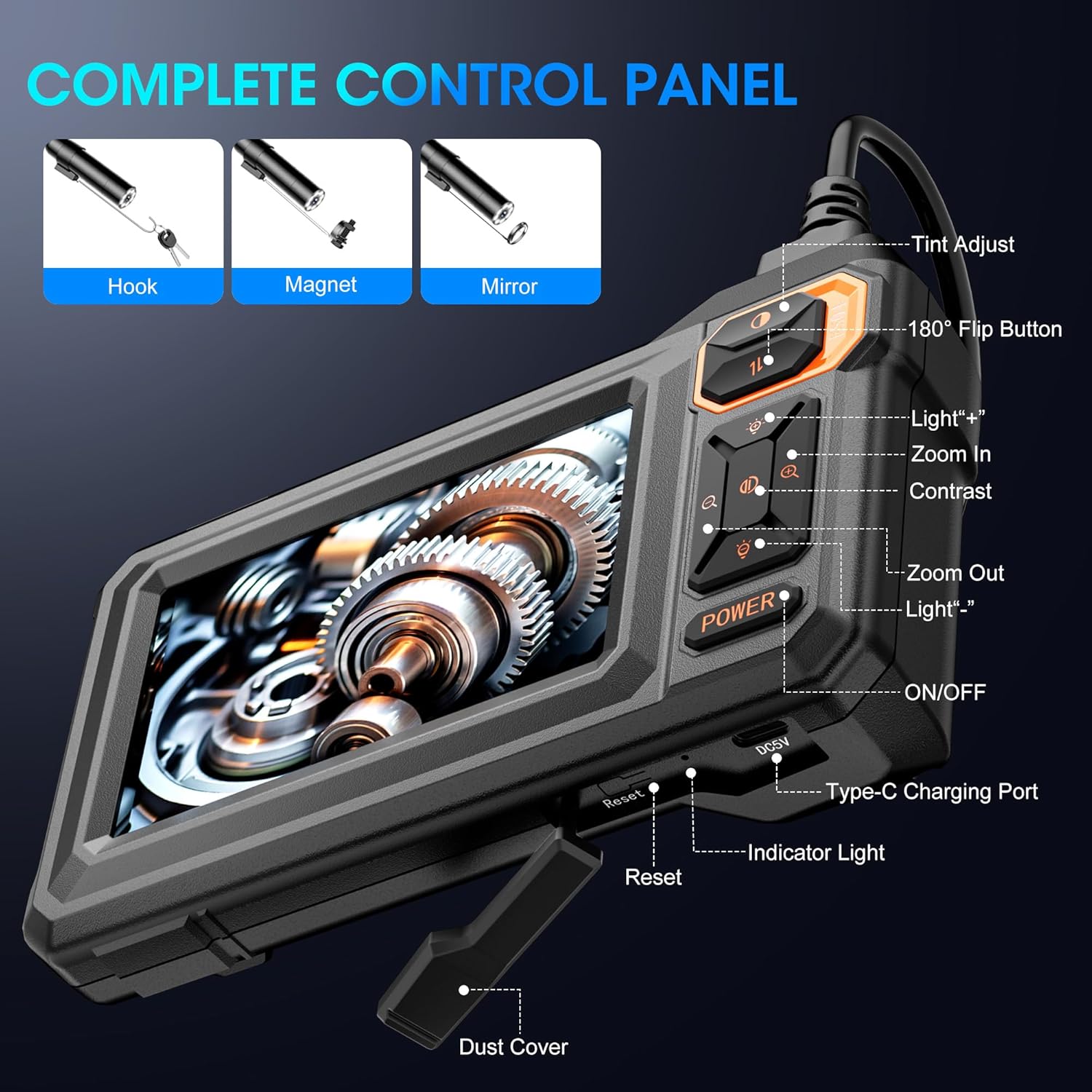 Single-Lens Endoscope Camera with Light, 1080P Borescope Inspection Camera, 4.3" IPS Screen, 16.5FT Semi-Rigid Cable, 8 LEDs, IP67 Waterproof Inspection Tool for Automotive & Plumbing– Gadgets for Men