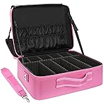 Relavel Extra Large Makeup Case Travel Train Case Professional Makeup Artist Bag Portable Nail Organizer Box Art Supply Case with Adjustable Dividers/Attach to Trolley/Shoulder Strap (Rose Pink)