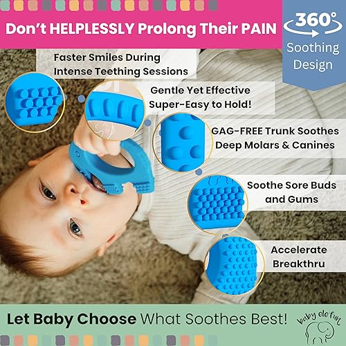 Miniatura 2 de Juguetes de dentición para bebés de 0 a 6 meses – Baby Elefun 5X Alivio del Dolor inteligente – Anillo de silicona para dentición de bebé con cero