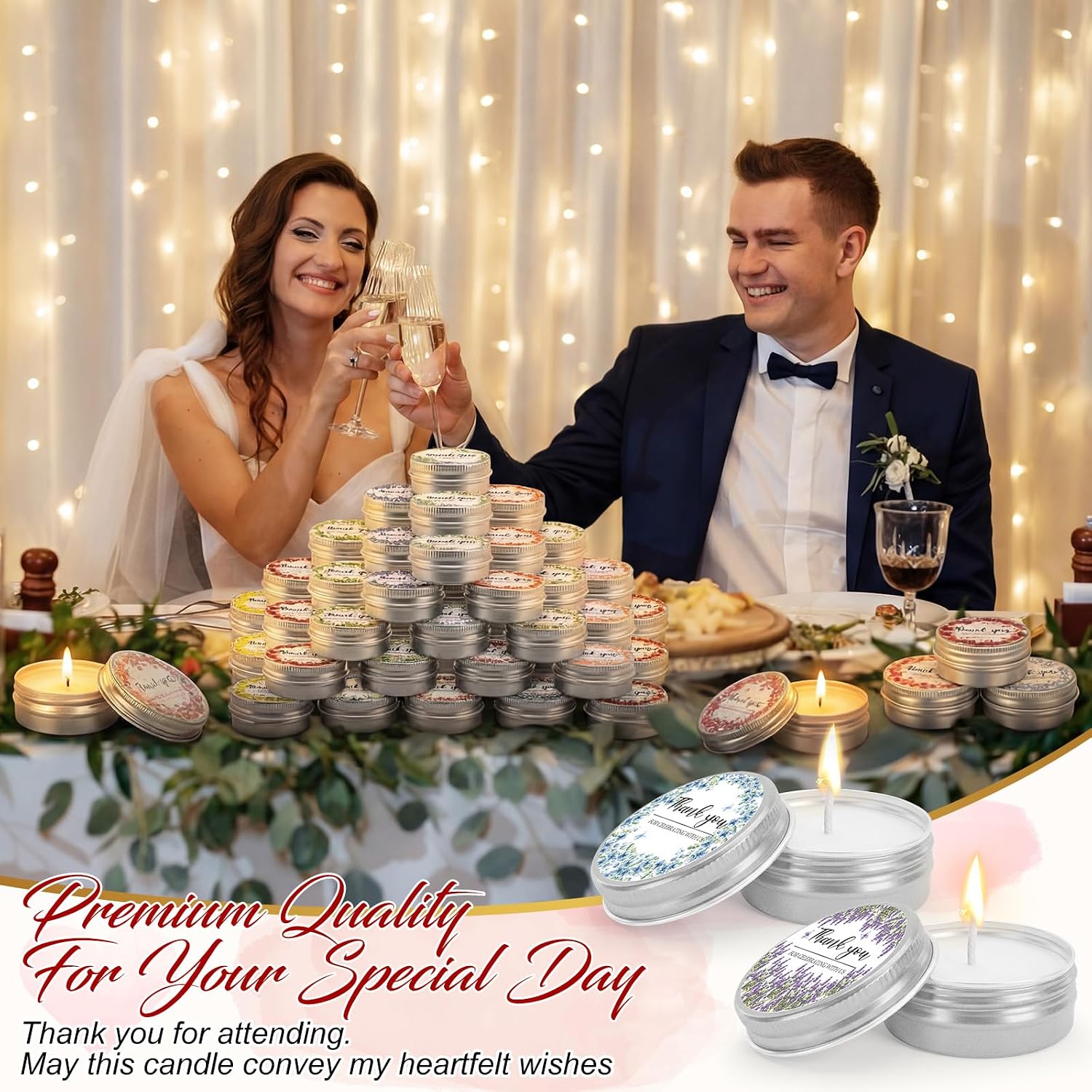 Nuanchu 50 Pcs Wedding Flower Thank You Candles Gifts for Guests Bridal Shower Party Favors 1 oz Small Tin Candle Bulk Aromatherapy Floral Scents for Wedding Celebration Bridesmaid Proposal Gift