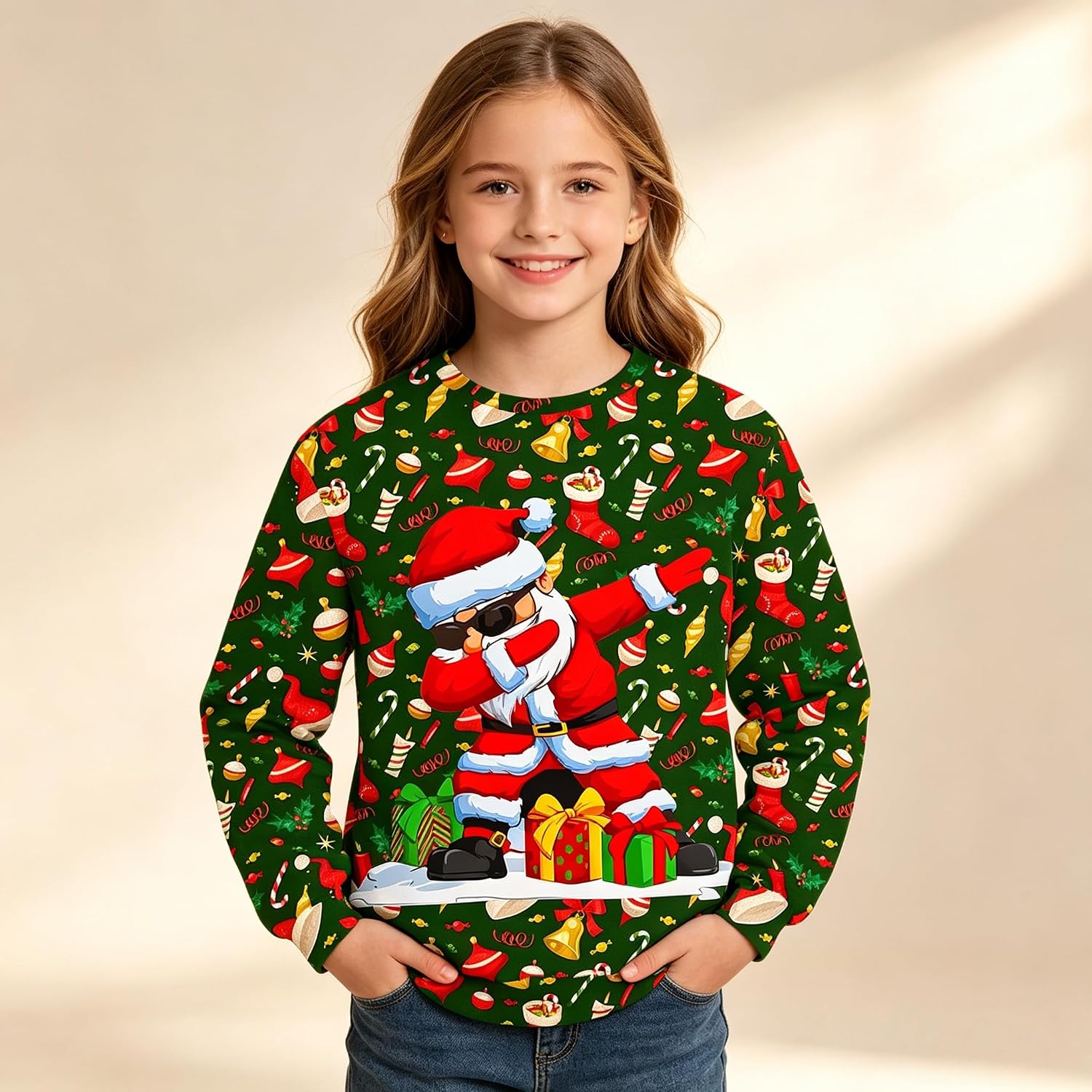 Kids Christmas Ugly Sweatshirt Boys Girls Funny 3D Graphic Xmas Pullover Long Sleeve Jumper Shirts Size 3-16T