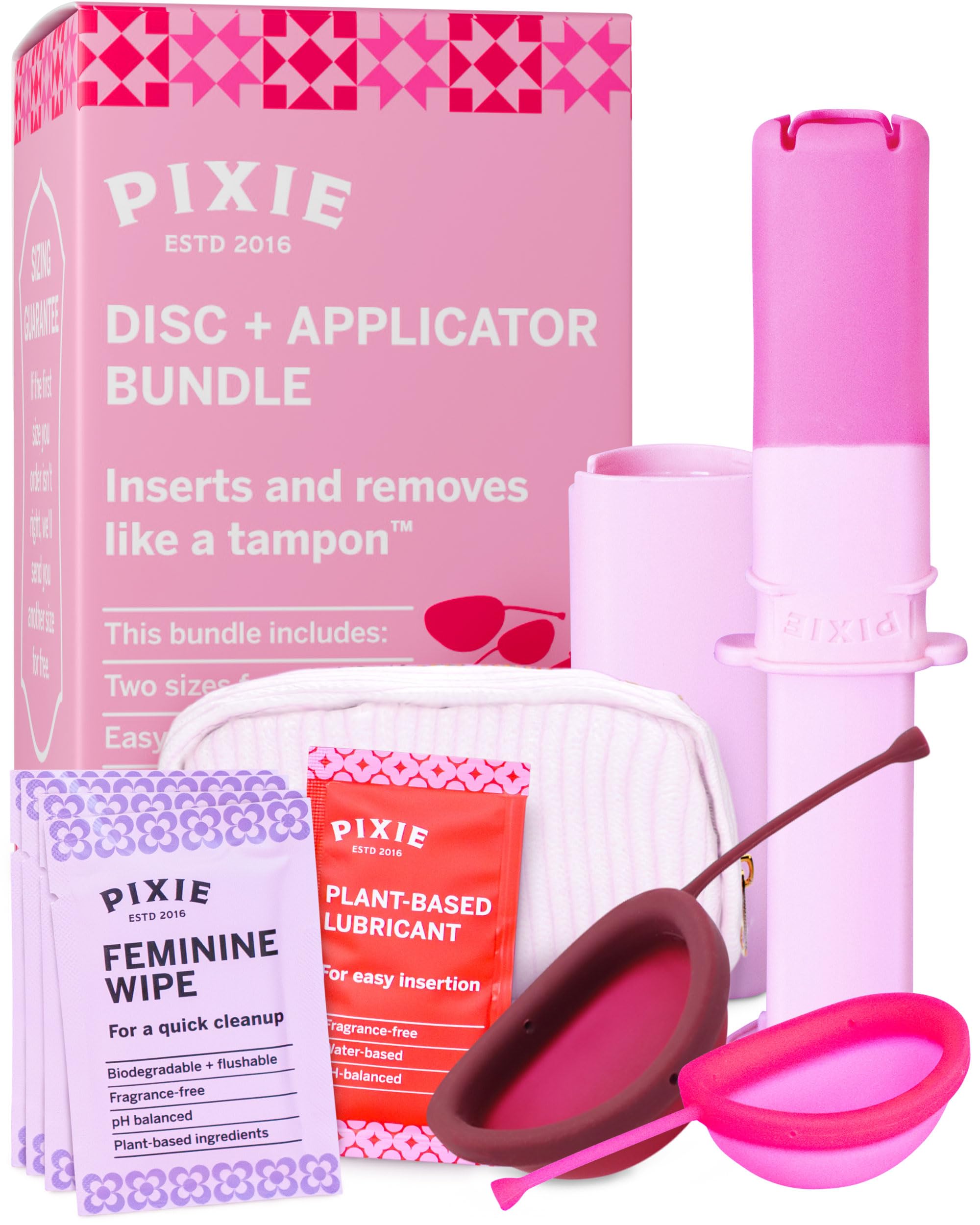 Lot de 2 disques menstruels avec applicateur – Sans métaux ni toxines – Silicone médical 100% – Disques réutilisables extra-souples – S’insèrent/se retirent comme un tampon – Équiv. à 5 et 7 tampons
