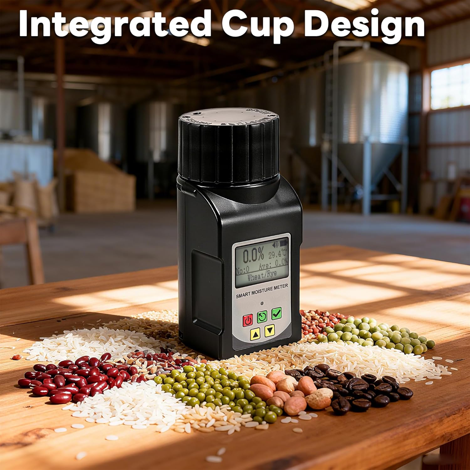 Grain Moisture Meter, High Precision Grain Moisture Tester, Portable Cup-Type Coffee Moisture Meter with Temperature Compensation & Data Storage, For 25 Grains Including Wheat Corn Coffee Soybean