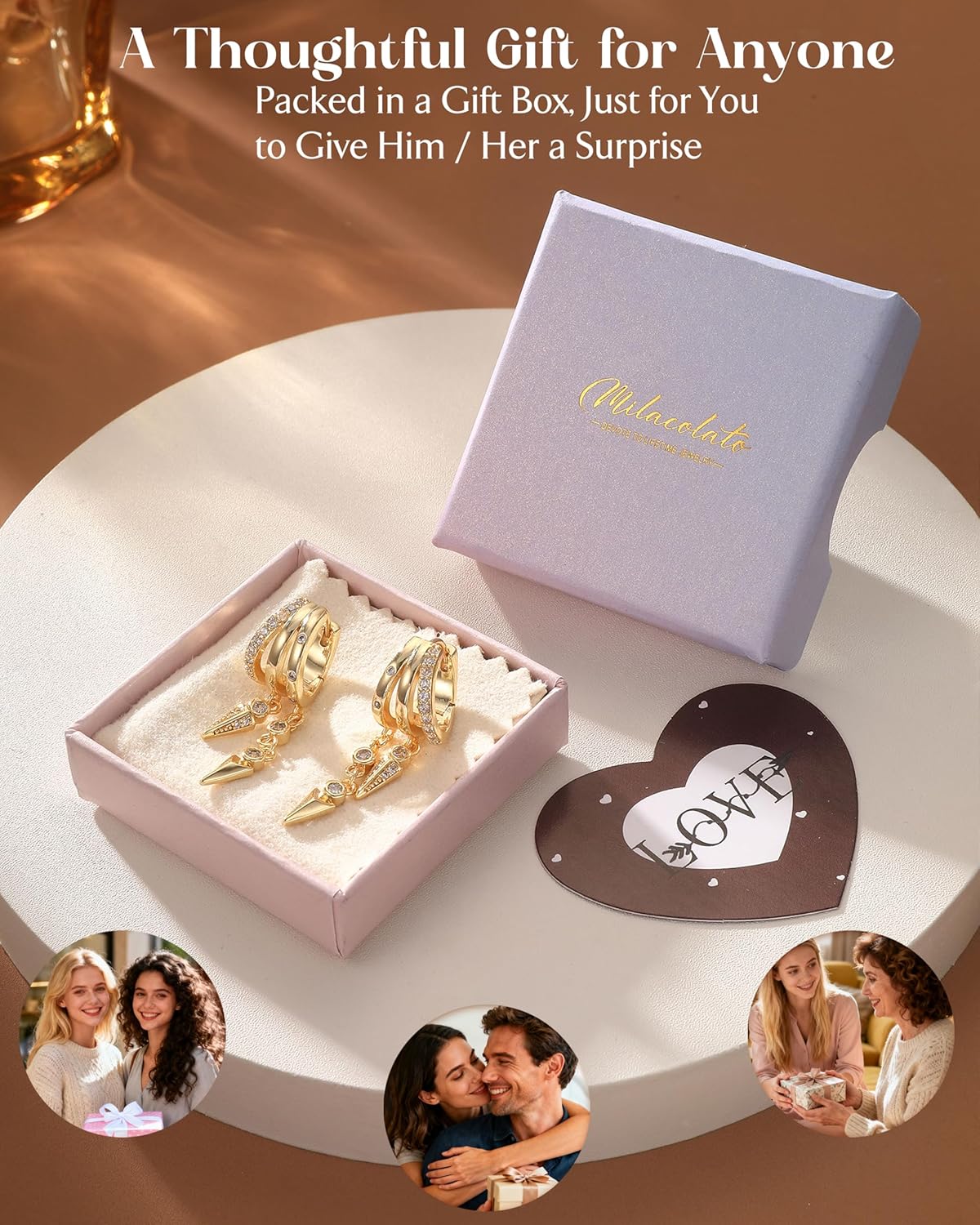 MILACOLATO 925 Sterling Silver Posts Drop Dangle Earrings for Women Trendy 14K Gold Plated Triple Huggie Hoop Earrings Dainty Chain Earrings Hypoallergenic Statement Earrings Fashion Jewelry - Image 6