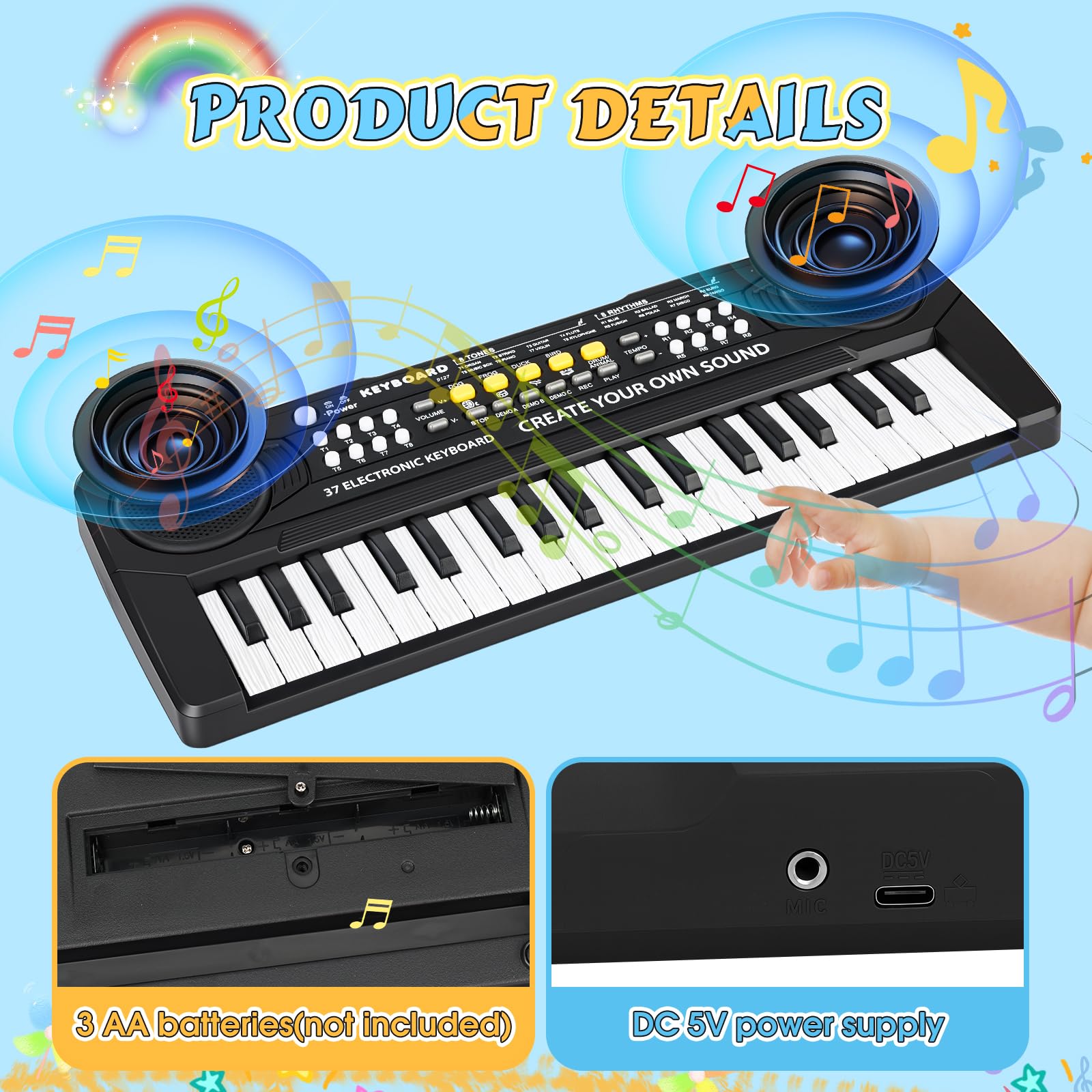 m zimoon Pianola Bambini 37 Tastiera Elettronica Musicale con Microfono, Pianola per Bambini Media Portatile Multifunzione, Music Giocattolo Educativo Regalo per 3 4 5 6 7 8 Ragazzi Ragazze