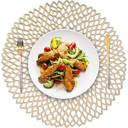 6 Goldene Runde Tischsets Aus PVC – Hitzebeständig, Waschbar, Mit Blumenmuster Für Party & Hochzeit