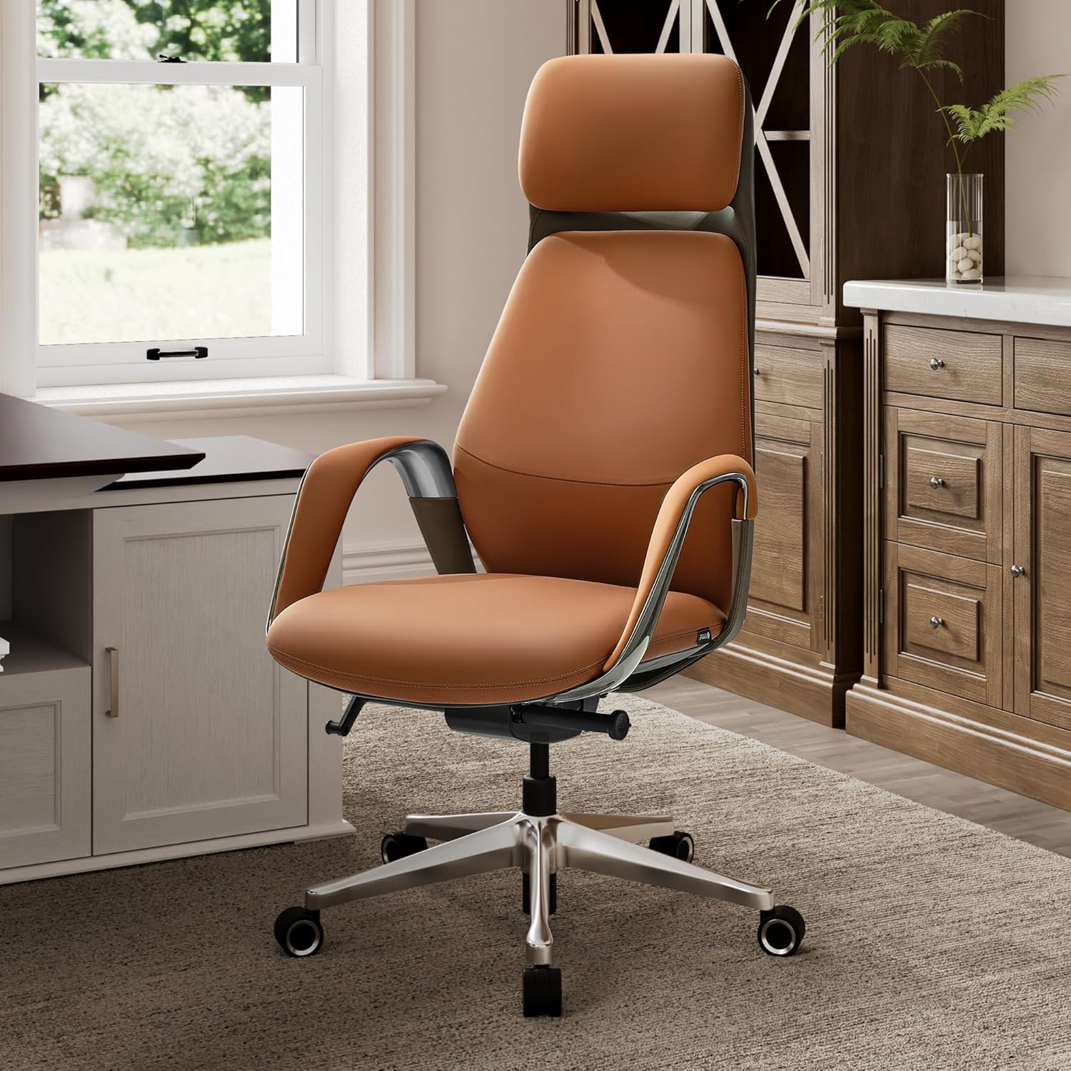 EUREKA ERGONOMIC Serene Executive Chair, Nappa Leather Office Chair with Aluminum Base, Ergonomic Recline & Lumbar Support for Long-Hour Work