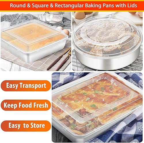 Miniatura 5 de TeamFar Utensilios para hornear, Juegos de utensilios para hornear de acero inoxidable con tapas, Bandeja para hornear con estante, Bandeja para