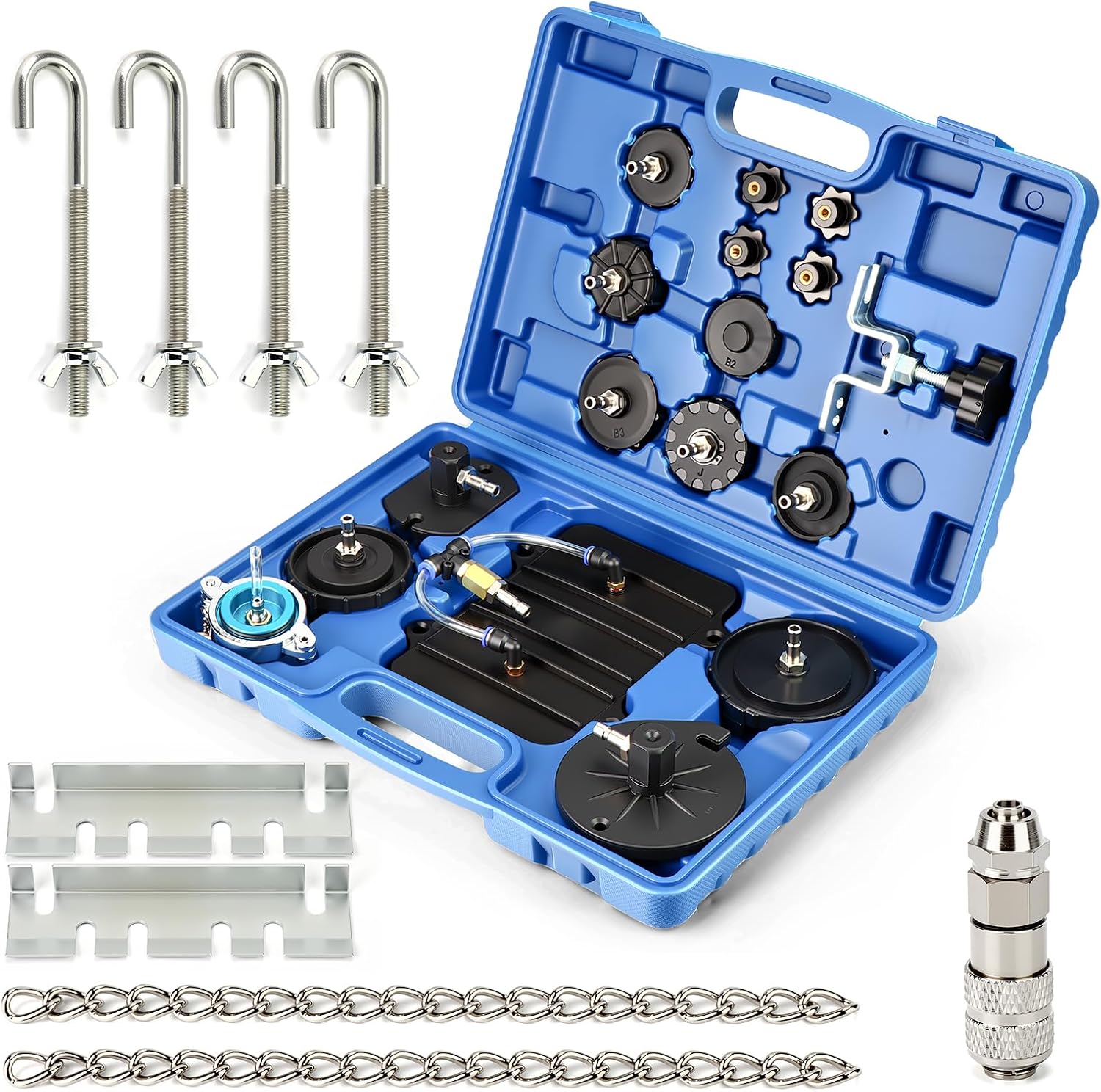 MEANLIN Brake Bleeder Adapter Kit, Master Cylinder Bleeding Tool Set with 12 Adapters, Compatible with Most Vehicles, for Pressure Brake Fluid Bleeding, Includes Storage Case