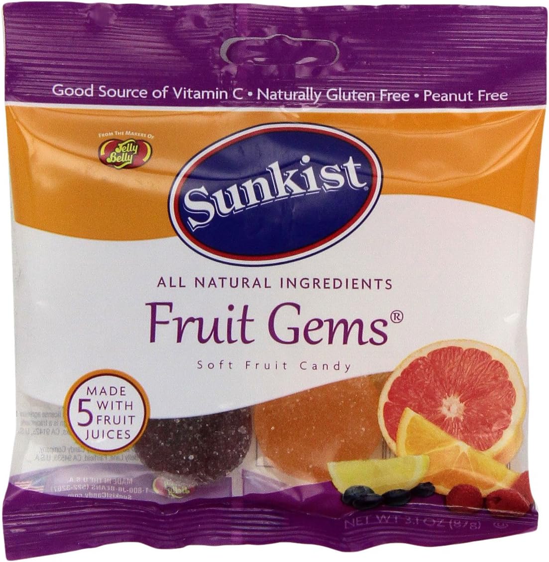 Sunkist Fruit Gems Soft Candy, Assorted Natural Flavors, 3.1-oz, 12 Pack