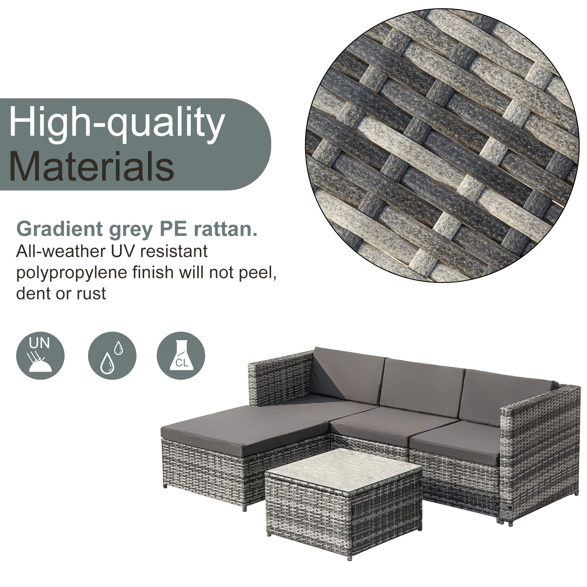 ZYLOYAL10 Narożnik ogrodowy, rattanowy, narożny, sofa, meble ogrodowe, patio, zestaw ogrodowy, meble rattanowe, zestaw wypoczynkowy (szary)