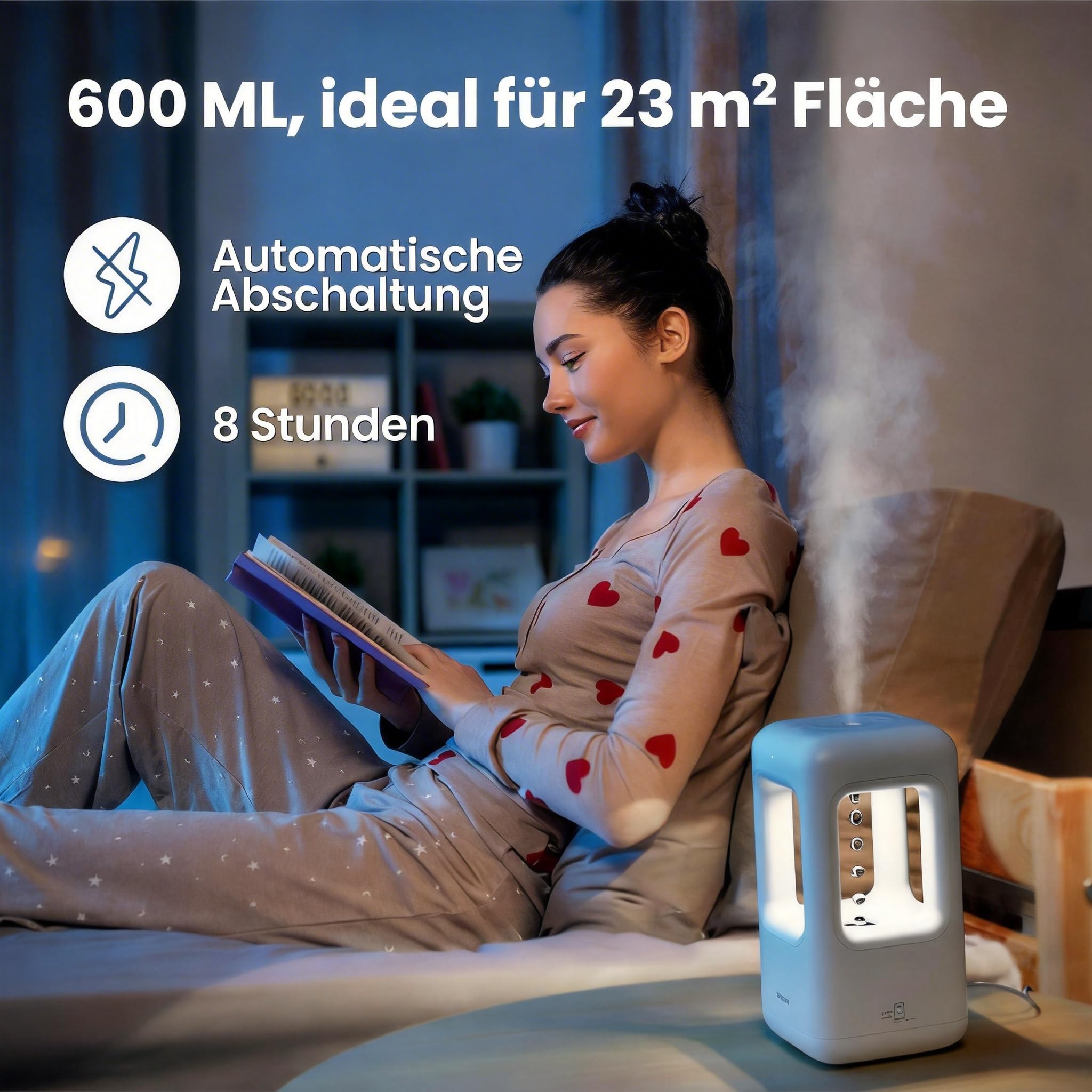 Ultraschall Luftbefeuchter Weiß, Flüsterleise Kaltnebel mit Abschaltautomatik, Red Dot Design Award 2023, Luftbefeuchter für Schlafzimmer, Babyzimmer, Büro & Pflanzen