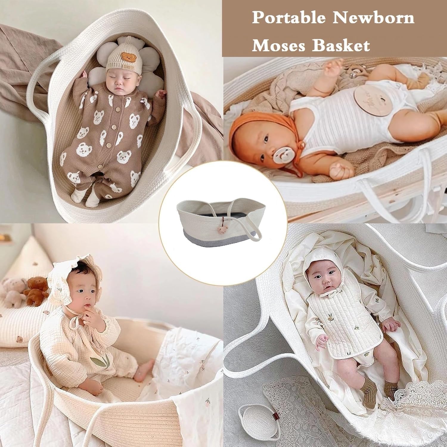 Bebé Moisés Canasta Portátil Bebé Cama Handheld Moisés Cesta de Algodón Cuerda para Bebé Cama Carrera Llevar Bebé Cambiando Mesa Bebé Bebe para El Bebé para El Coche de Viaje Al