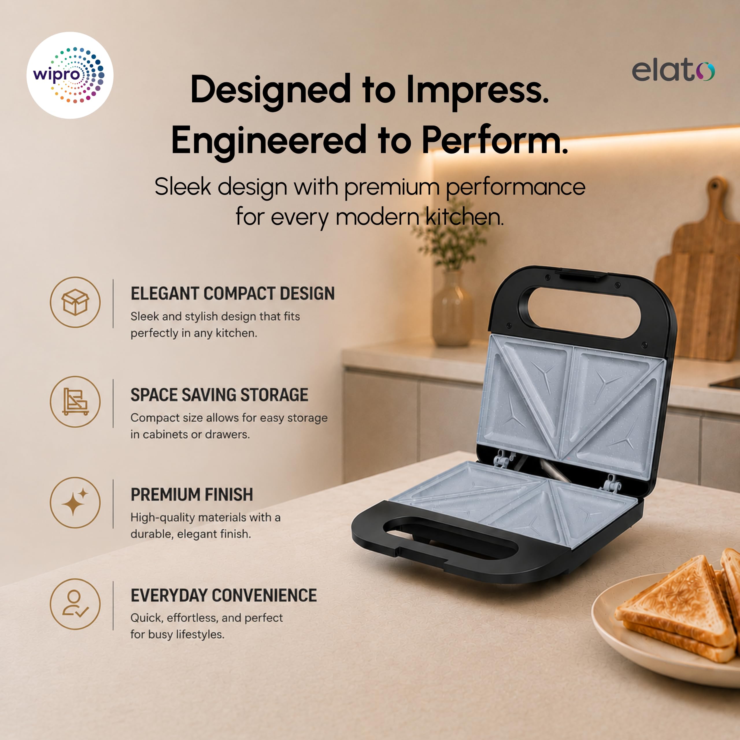 Wipro Elato Sandwich Maker - 800W Ceramic -3