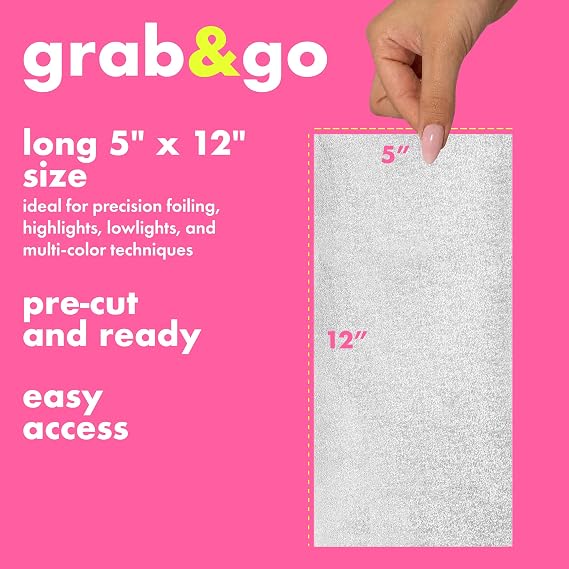 Colortrak Embossed Hair Coloring Foil Sheets, Professional, Convenient 5 x 12 inch Long Pre-cut Sheets, Easy to Grab During Processing, Silver, No Separating Tissues Need, 100 Per Box