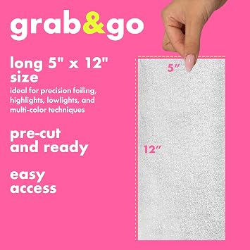 Colortrak Embossed Hair Coloring Foil Sheets, Professional, Convenient 5 x 12 inch Long Pre-cut Sheets, Easy to Grab During Processing, Silver, No Separating Tissues Need, 100 Per Box