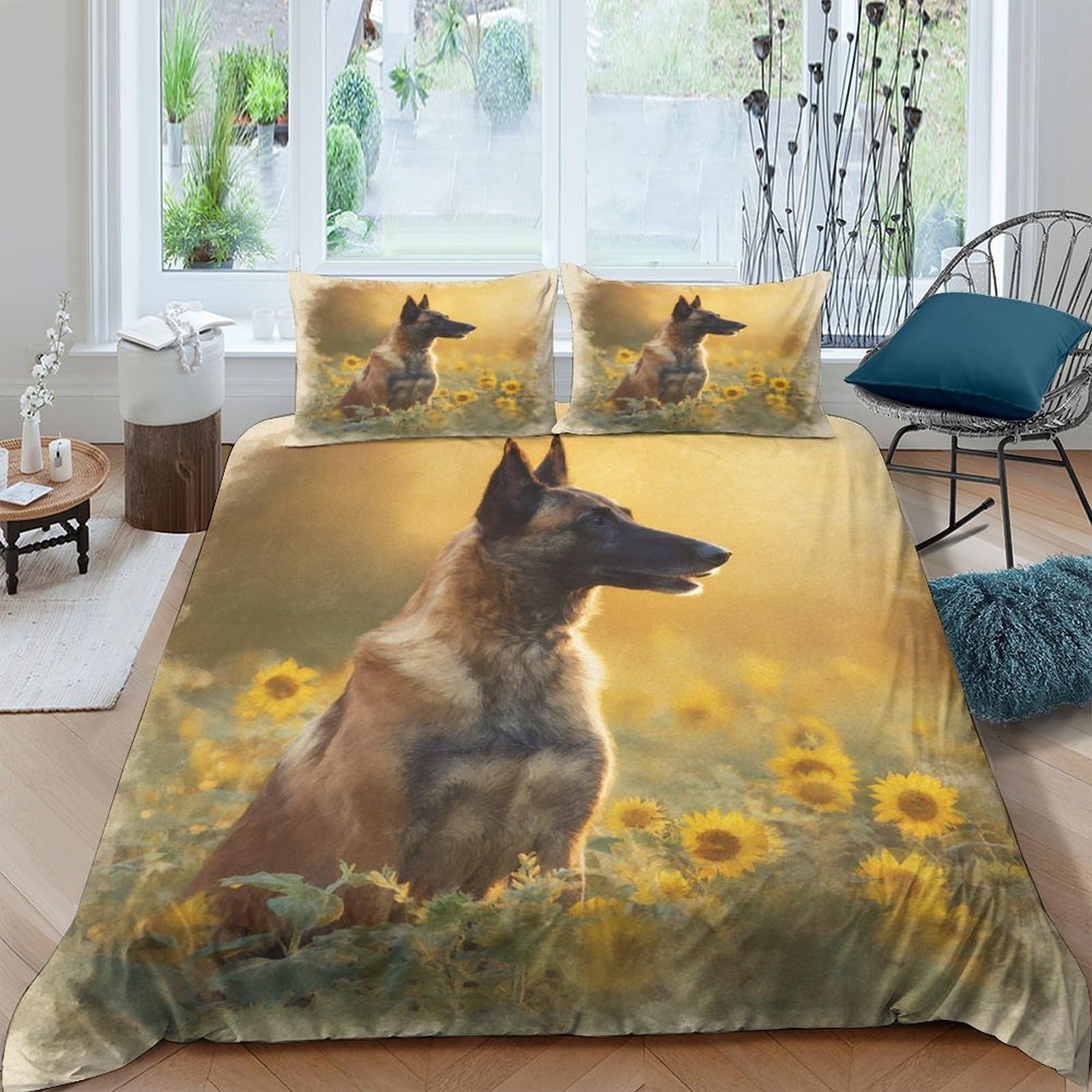 Ctjqhvkz Style-5 3D Printed Sunflower Meadow Fitted Sheet Microfiber Anti-Slip Dog Art Mattress Cover Bedroom Decor Easy Care Single（135X200cm）