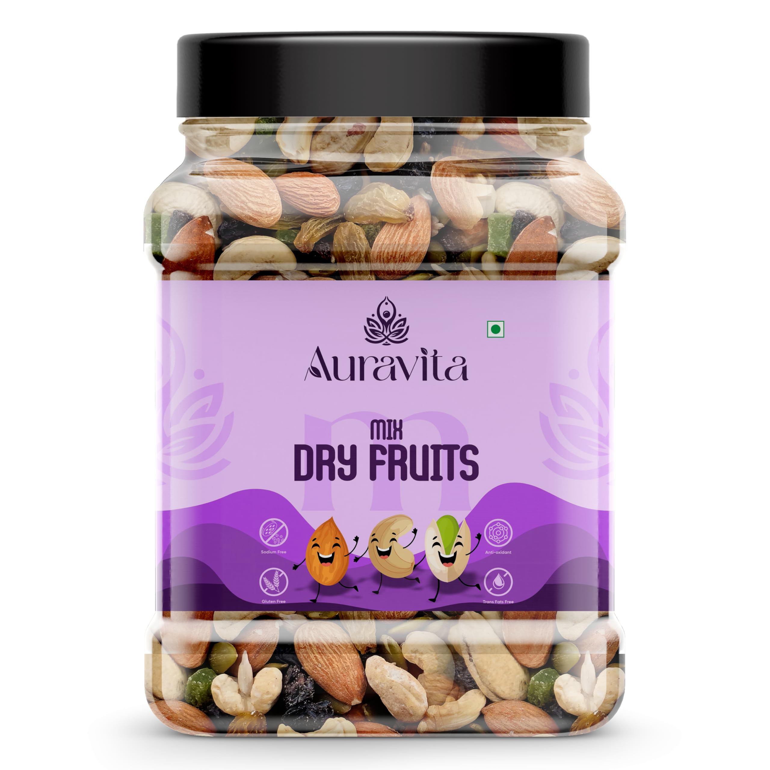 Auravita Panchmewa Mix Dry Fruit 500GM | Healthy Mixed Nuts and Seed with Almonds, Cashews, Dates, Pumpkin Seeds, Candied Amla | Reusable Jar Pack Of 1