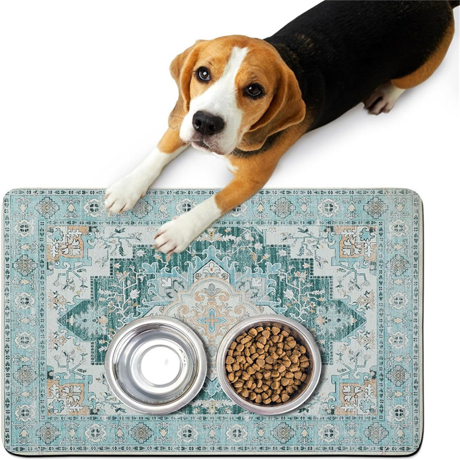Hearda Pet Mats for Food Bowls Water Absorbent, Vintage Ethnic Style Pet Food Mat Non Slip Quick Dry Cat Feeding Mat Diatomite Pet Feeding Mat Dog Bowl Mats Water Dispenser Mat (40x120cm,Style 6)