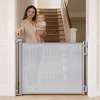 SPACEANY Retractable Mesh Baby Gate & Dog Gate, 33.5" Tall Up to 45" Wide, Gray - Safety for Stairs, Doorways, Hallways