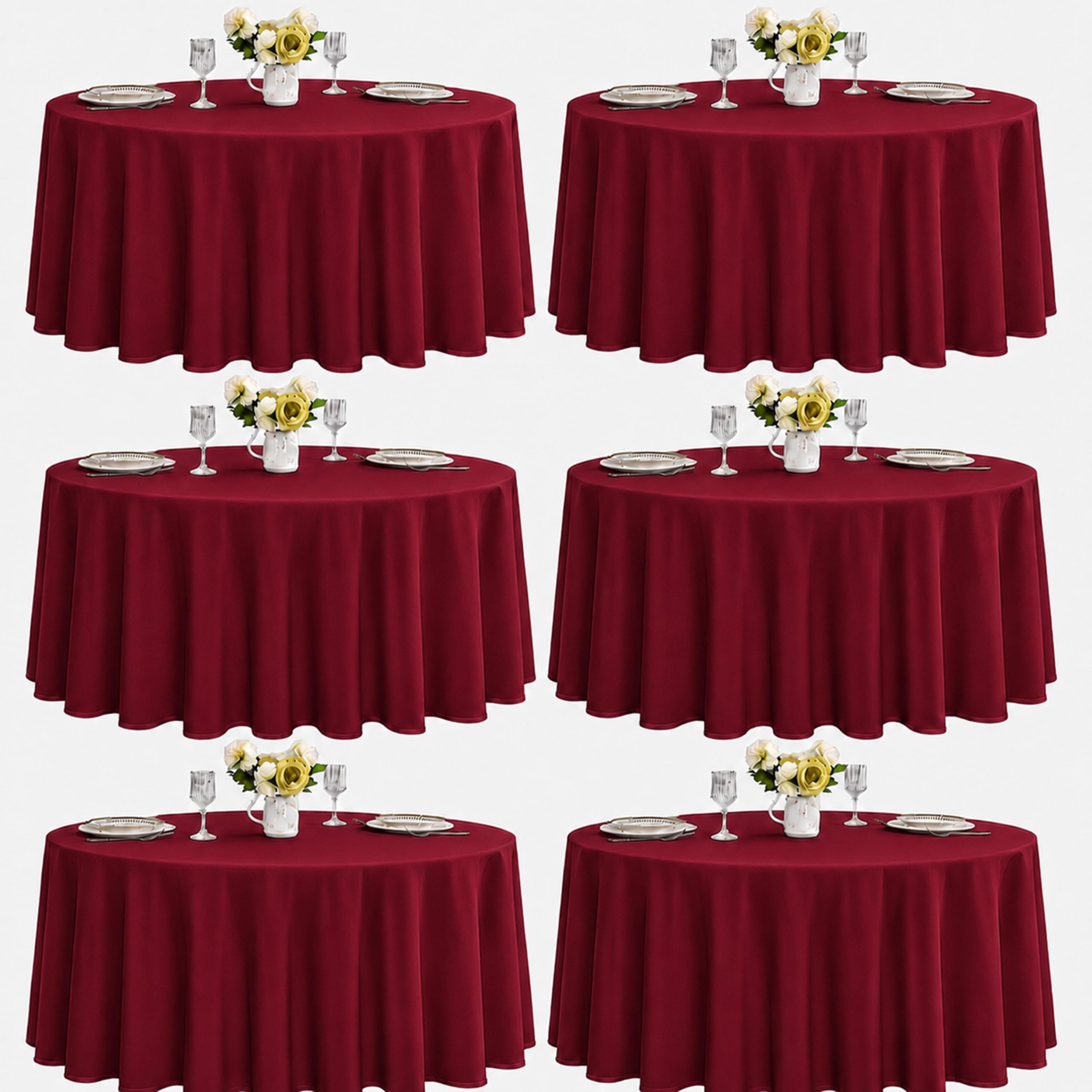 6-Pack Round 120-inch Burgundy Table Cloths