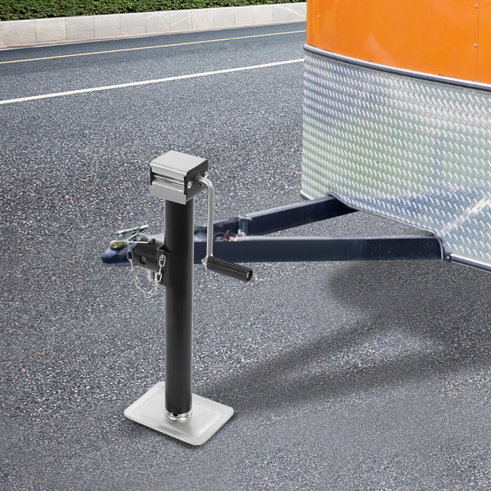 1 Stück 2270KG Anhängerstütze, 57–94CM Höhenverstellbar Stahl Verzinkt Schwerlast Ausdrehstütze Kurbelstütze Wagenheber mit Handkurbel Sicherungsbolzen für Caravan Wohnwagen Wohnmobil Pkw Yacht