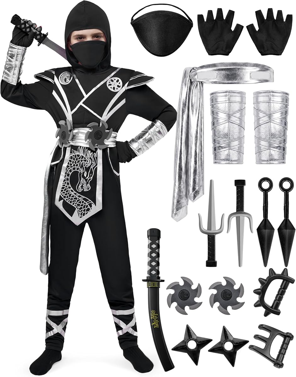 Disfraz de ninja de Halloween de Spooktacular Creations para niño, conjunto de mono de dragón ninja, disfraz de Halloween para niño para fiesta de disfraces